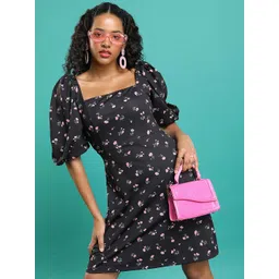 Tokyo Talkies Floral Printed Square Neck Puff Sleeves Fit & Flare Dress-picture-13