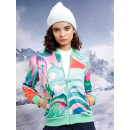 Tokyo Talkies Green Abstract Printed Mock Collar Bomber Jacket-picture-33