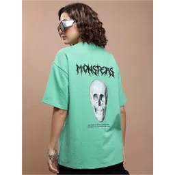 Tokyo Talkies Green Printed Drop-Shoulder Oversized Tshirt-picture-39