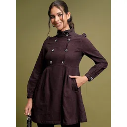 Tokyo Talkies Maroon Mock Collar Hip Length Cotton Princess Coat-picture-20