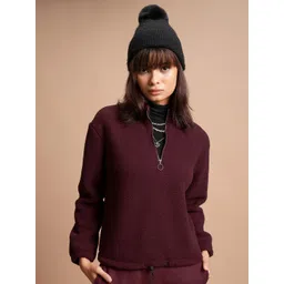 Tokyo Talkies Maroon Mock Collar Pullover Sweatshirt-picture-19
