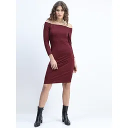 Tokyo Talkies Maroon Off-Shoulder Bodycon Dress-picture-28