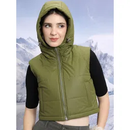 Tokyo Talkies Olive Green Hooded Cropped Padded Jacket-picture-41
