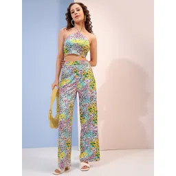 Tokyo Talkies Pink Animal Skin Printed Halter Neck Top And Trouser-picture-26