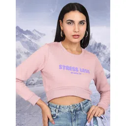 Tokyo Talkies Pink Typography Printed Long Sleeves Cropped Pullover-picture-23