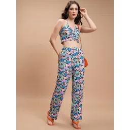 Tokyo Talkies Printed Halter Neck Crop Top With Wide Leg Trousers-picture-19