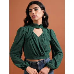 Tokyo Talkies Puff Sleeve Wrap Crop Top-picture-36