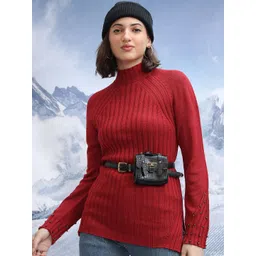 Tokyo Talkies Ribbed High Neck Embellished Detail Acrylic Pullover-picture-35