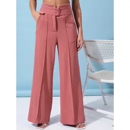 Tokyo Talkies Rose Women Flared Pleated Mid-Rise Trousers-image-18
