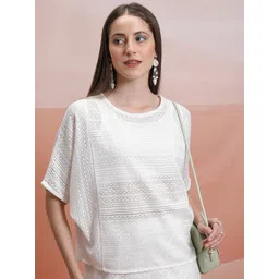 Tokyo Talkies Self Design Round Neck Short Sleeves Batwing Sleeve Cotton Top-picture-25