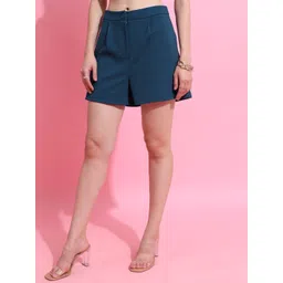 tokyo talkies Solid Women Blue Casual Shorts-picture-31