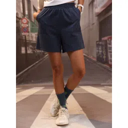 tokyo talkies Solid Women Dark Blue Sports Shorts-picture-10