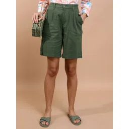 tokyo talkies Solid Women Green Casual Shorts-picture-10