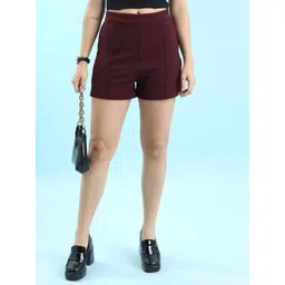 tokyo talkies Solid Women Maroon Casual Shorts-picture-36
