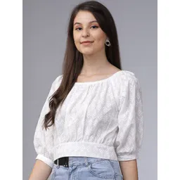 Tokyo Talkies White Embroidered Crop Top image 5
