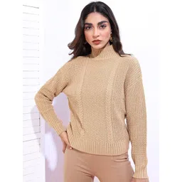 Tokyo Talkies Women Beige  Turtle Neck  Pullover-image-38