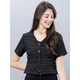 Tokyo Talkies Women Black Checked Crop Empire Top-picture-38