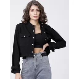 Tokyo Talkies Women Black Solid Denim Jacket-picture-28
