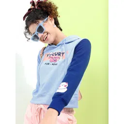 Tokyo Talkies Women Blue Printed Hooded Sweatshirt-picture-33