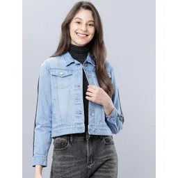 Tokyo Talkies Women Blue Solid Denim Crop Jacket-picture-39