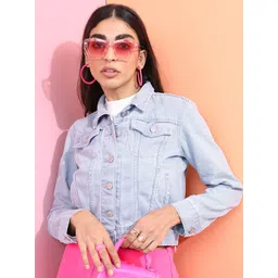 Tokyo Talkies Women Blue Solid Denim Jacket-picture-26