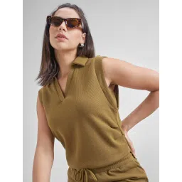 TOKYO TALKIES Women Brown Drop Shoulder Oversized Polo T-Shirt-picture-15