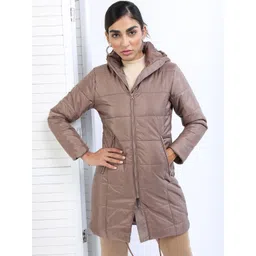Tokyo Talkies Women Brown Solid Polyester Hooded Longline Padded Jacket-picture-15