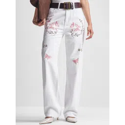 Tokyo Talkies Women Cotton Mid-Rise Butterfly Embroidered Dad Fit Jeans-picture-22