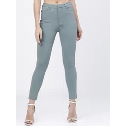 Tokyo Talkies Women Dusty Green Solid Slim Fit Regular Trousers-picture-38