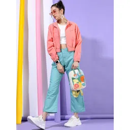 Tokyo Talkies Women Elegant Coral Solid Bomber Jacket image 4