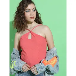 Tokyo Talkies Women Elegant Coral Solid Top-picture-10