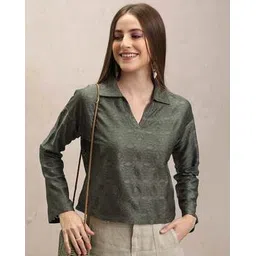 tokyo talkies Women Embroidered Regular Fit Collar Neck Top-picture-12