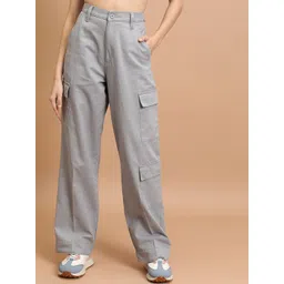 Tokyo Talkies Women Flared Cotton Cargo Trousers-picture-27