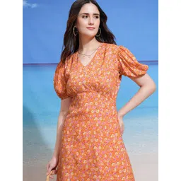 Tokyo Talkies Women Floral Print Puff Sleeve A-Line Mini Dress-picture-42