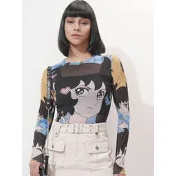 Tokyo Talkies Women Graphic Printed Round Neck Fitted Top-picture-29