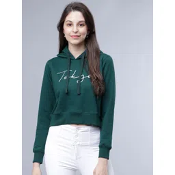Tokyo Talkies Women Green Printed Hooded Sweatshirt-picture-35