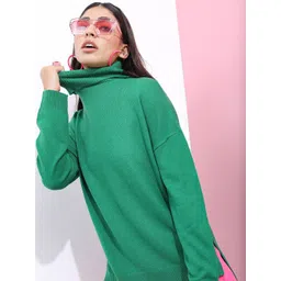 Tokyo Talkies Women Green Solid Acrylic Pullover-picture-30