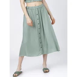 Tokyo Talkies Women Green Solid Casual-Fit A-Line Skirt-picture-34