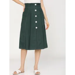 Tokyo Talkies Women Green Solid Casual-Fit Pleated Midi Skirt-picture-17