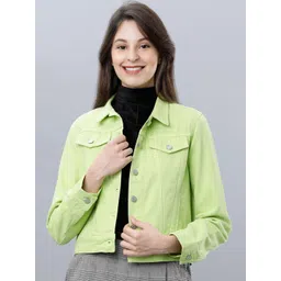 Tokyo Talkies Women Green Solid Crop Denim Jacket-picture-29