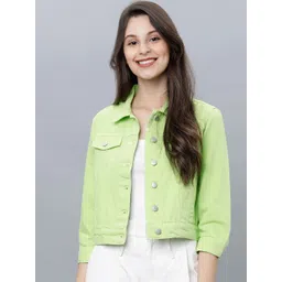 Tokyo Talkies Women Green Solid Denim Jacket-picture-31