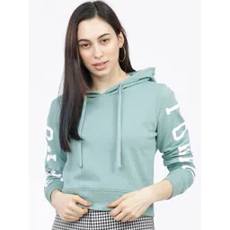 Tokyo Talkies Women Green Solid Hooded Sweatshirt-picture-32