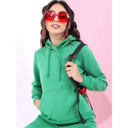 Tokyo Talkies Women Green Solid Hooded Sweatshirt-picture-33