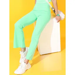 Tokyo Talkies Women Green Solid Mid rise Boot cut  Trousers-picture-21