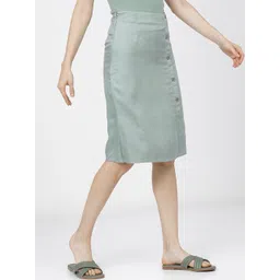 Tokyo Talkies Women Green Solid Midi-Length Wrap Skirt image 3