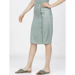 Tokyo Talkies Women Green Solid Midi-Length Wrap Skirt image 5
