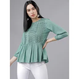 Tokyo Talkies Women Green Solid Peplum Top-picture-35