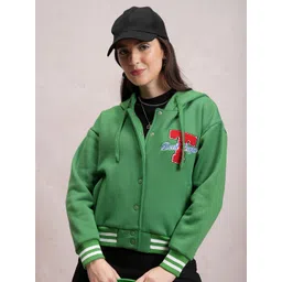Tokyo Talkies Women Green Varsity Jacket-picture-19