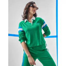TOKYO TALKIES Women Green White Graphic Polo T-Shirt-picture-14