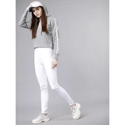 Tokyo Talkies Women Grey & White Solid Hooded Sweatshirt-picture-25